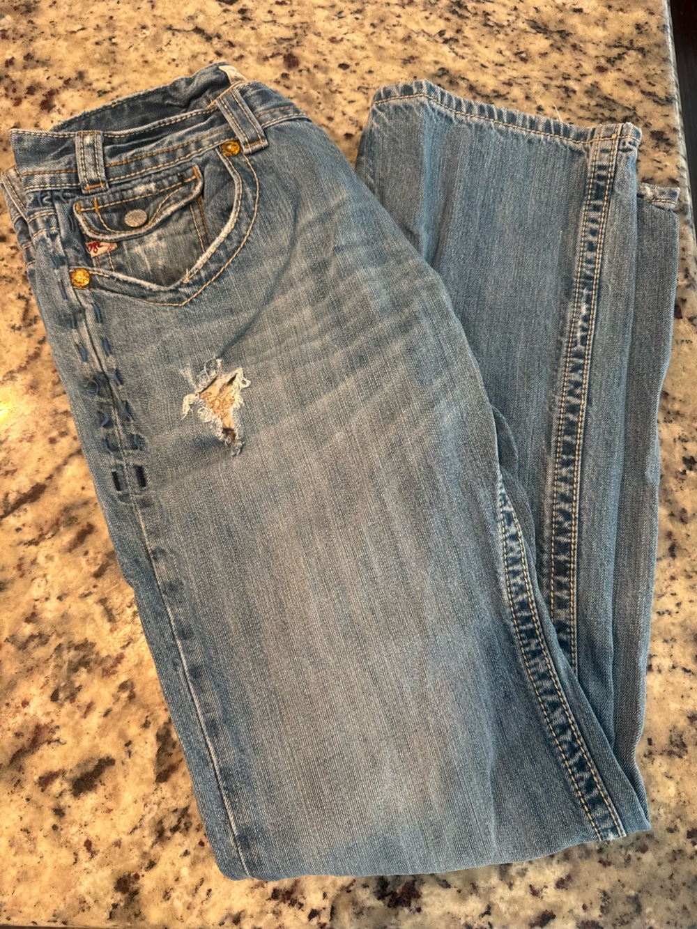 MEK Oaxaca boot cut size 33/34 Light Blue Men’s Distressed Jeans